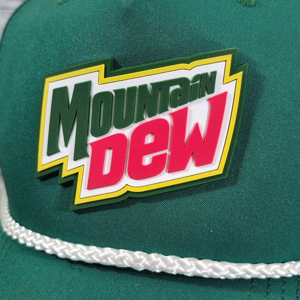 Mountain Dew Hat Green Retro Trucker Rubber Logo Soda Pop Snapback Ball Cap - Picture 2 of 6